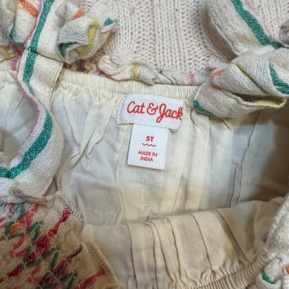 Cat & Jack Linen Look Sun Dress sz 5T Smocked Top Tiered Dress - Picture 6 of 6